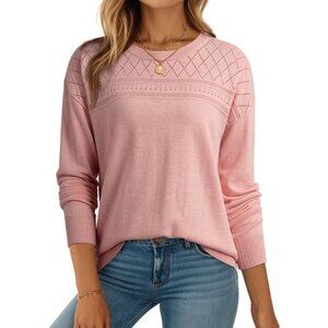 Women's Gossamer Pink Trendy Wool Crochet Sweaters Tops Pullover Lightweight